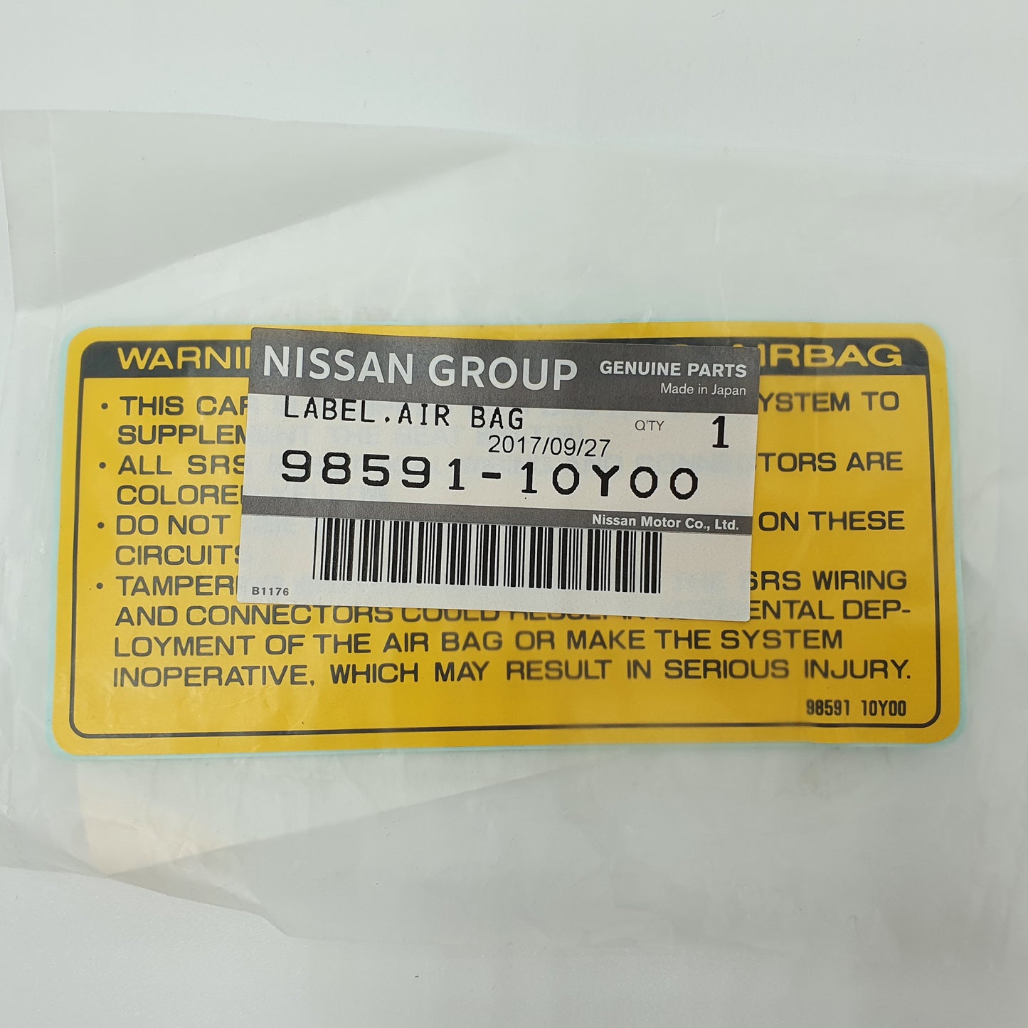 Nissan 300ZX Z32 - OEM SRS Air Bag Label